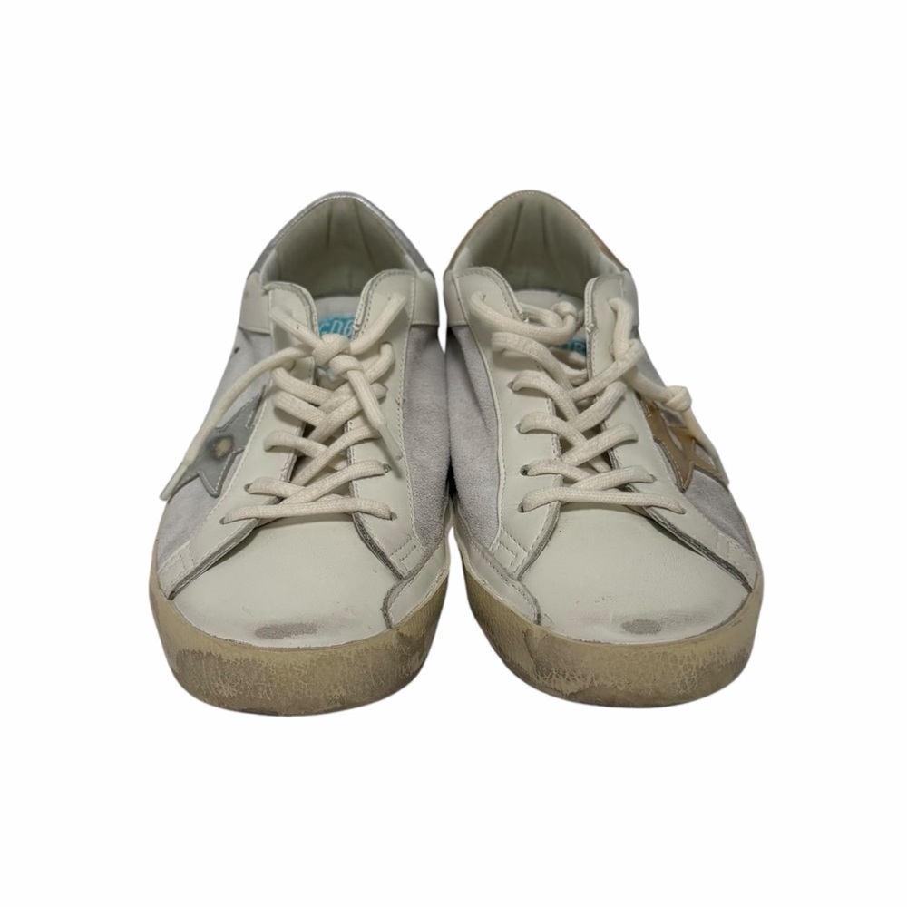 Golden Goose Solid White/Gold/Silver Leather Sneakers